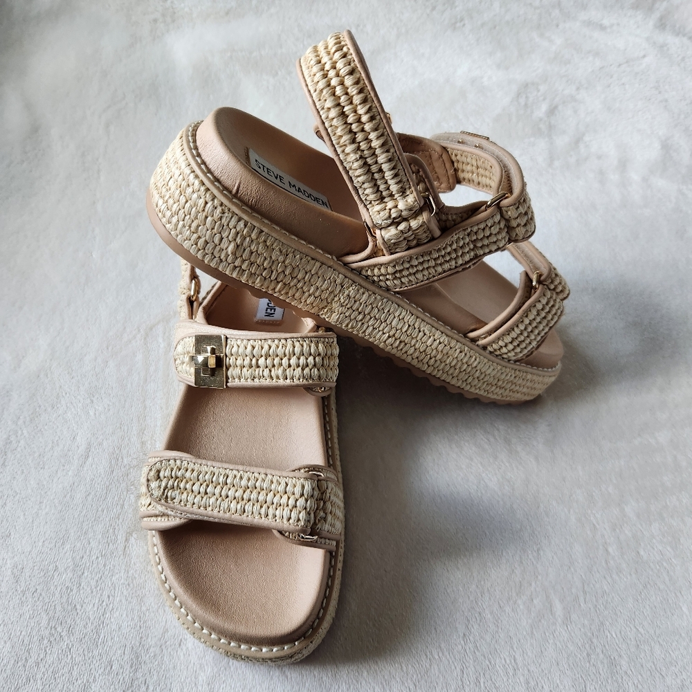 NEW!Steve Madden Woven Platform Sandals w Gold SIZE 7 - Picture 9 of 12